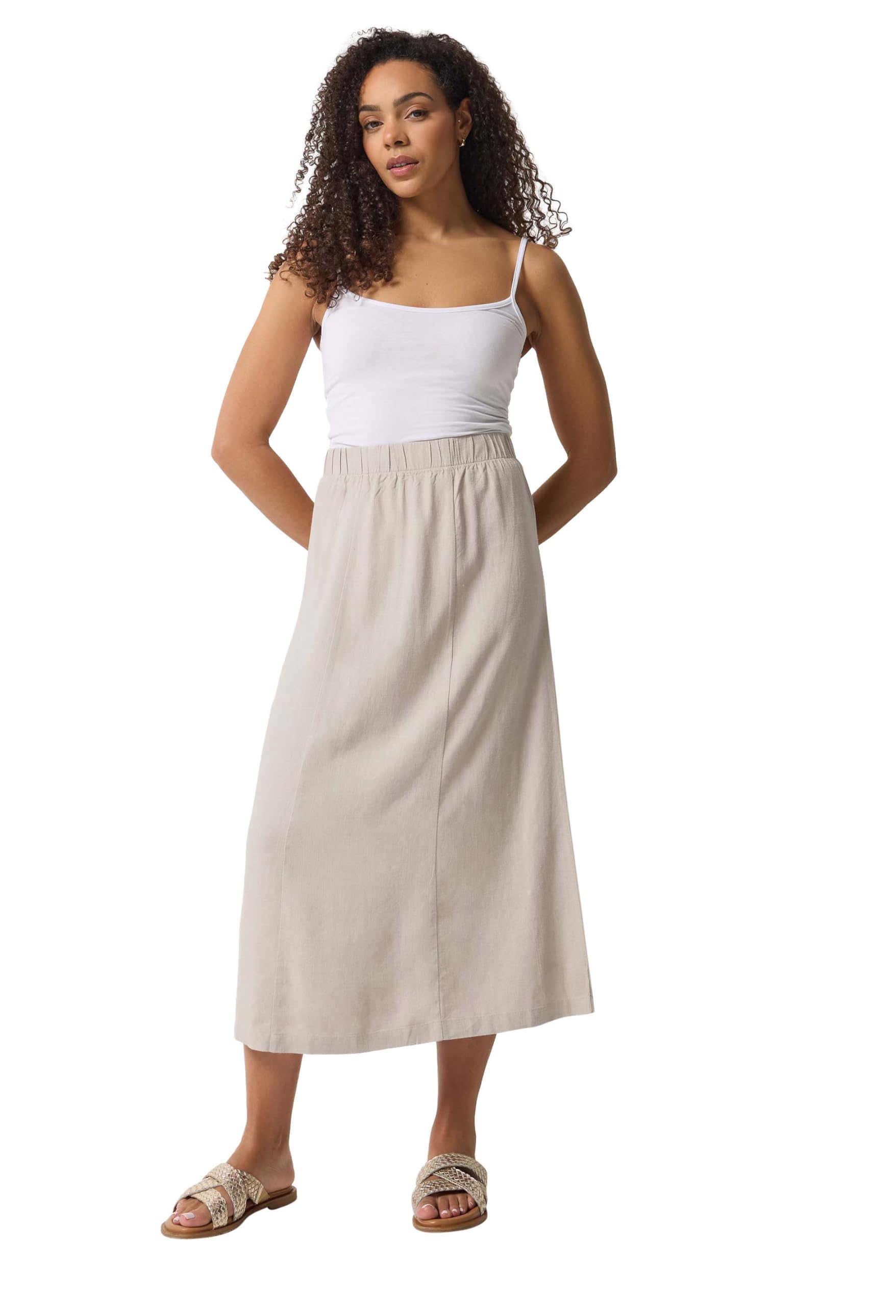 M&Co - Women's Maxi Skirt - Linen - Size 14 - Natural