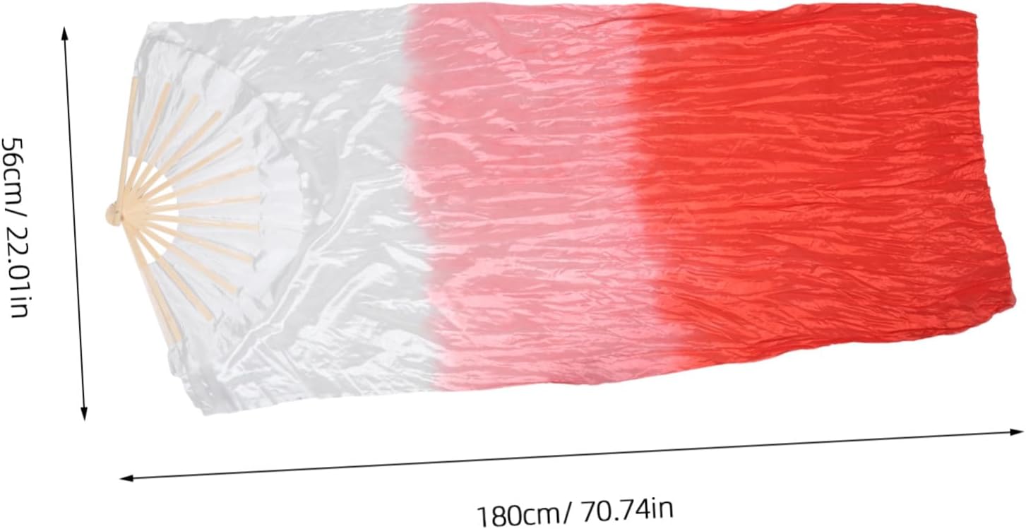 2pcs Gradient Long Silk Belly Dance Fans Veils, Lightweight Fabric Handheld Dance Fans for Stage Performance, 1.8m Extended Length, Right and Left Hand Use, Red Gradient