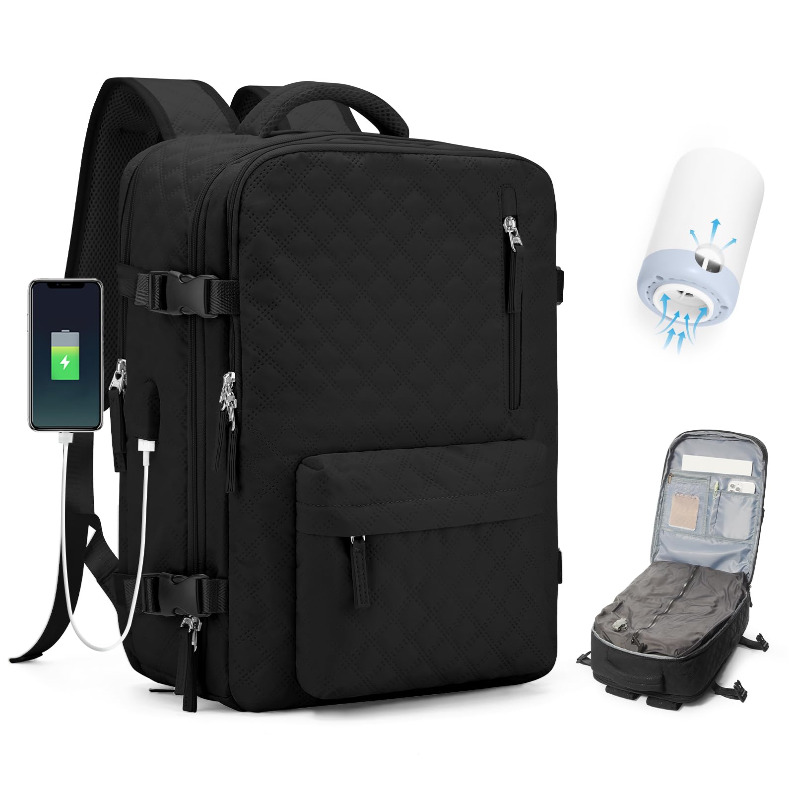 BJLFS Zaino Ryanair 40x30x20 Sottovuoto con Pompa Zaino da Viaggio Ryanair 40x20x25 Borse da Cabina per Wizzair Bagaglio a mano Easyjet 45x36x20 Sottovuoto Zaino Casual per Laptop 14 Pollici nero