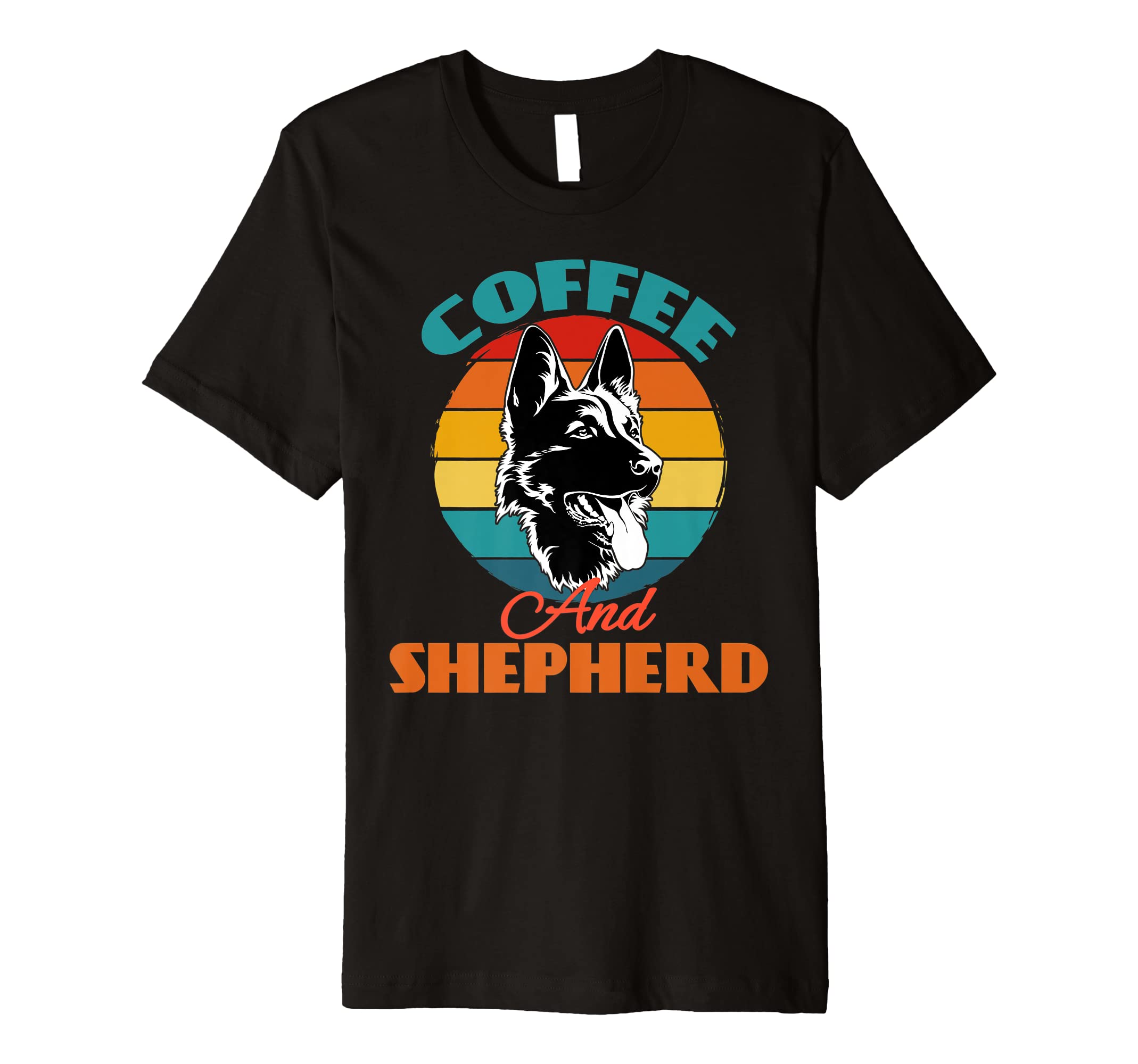 Coffee And Shepherd Dog Lover Cute Retro Sunsen Premium T-Shirt