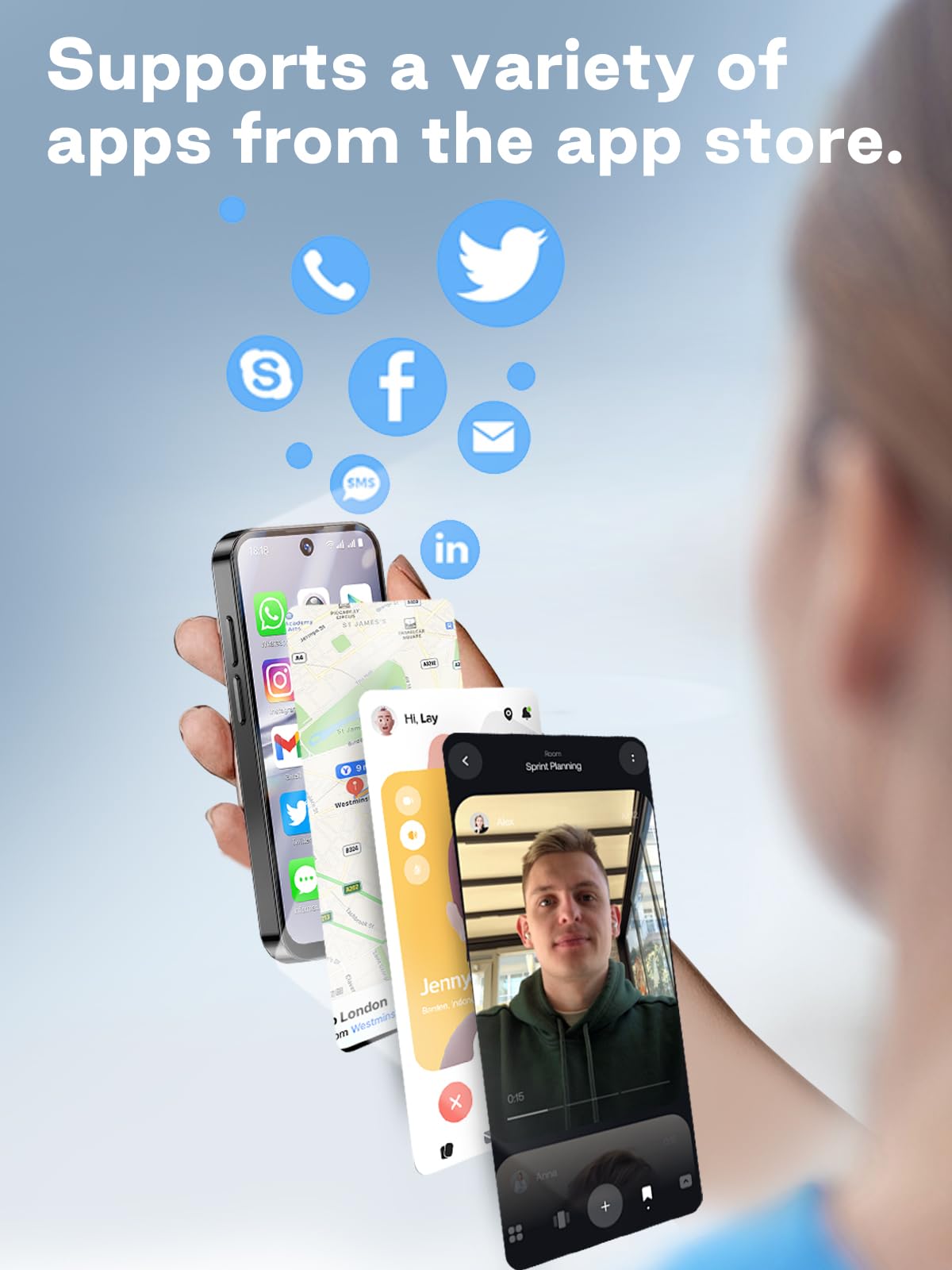 Smartphone mini, schermo HD da 3,88 pollici, doppia SIM con doppia standby,riconoscimento facciale Face ID, adatto per i bambini e gli studenti come telefono di backup, senza blocco (Blu-3G)