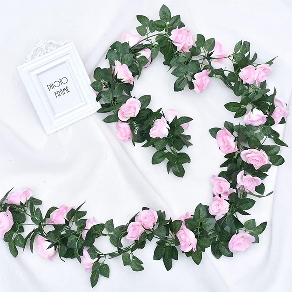 5pack Flower Garland Artificial Fake Rose Garland Vine Artificial Flowers for Decoration Floral Garlands Decor-Total 41 Ft (Pink) - Image 4