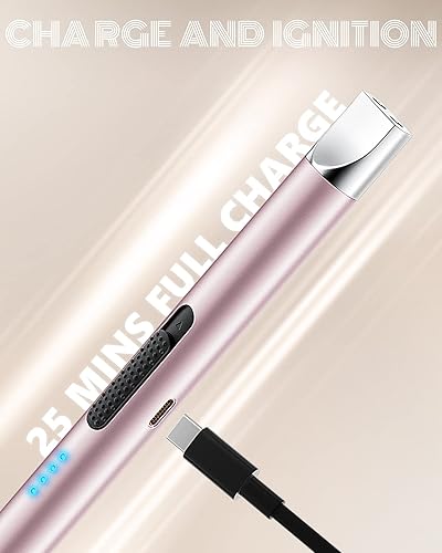 Miniatura 4 de Encendedor de velas, encendedor eléctrico de arco de plasma, recargable a prueba de viento, con interruptor seguro, indicador LED, carga rápida,