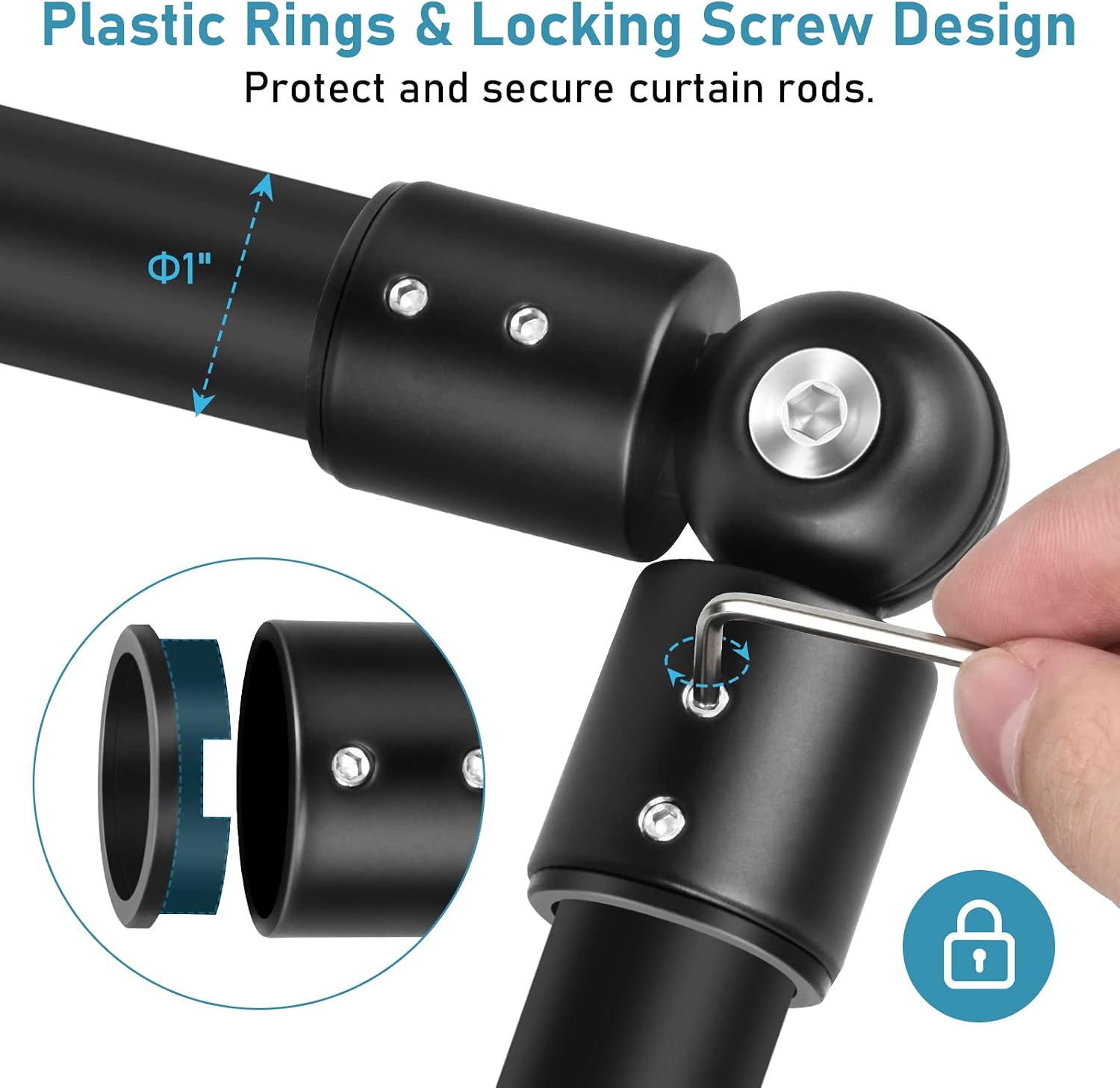 TOKPLNU Curtain Rod Corner Connector Heavy Duty Hinged Elbow Connector, Adjustable Corner Curtain Rod Connector for 1 Inch Bay Window Curtain Rods, Black 1 Pack