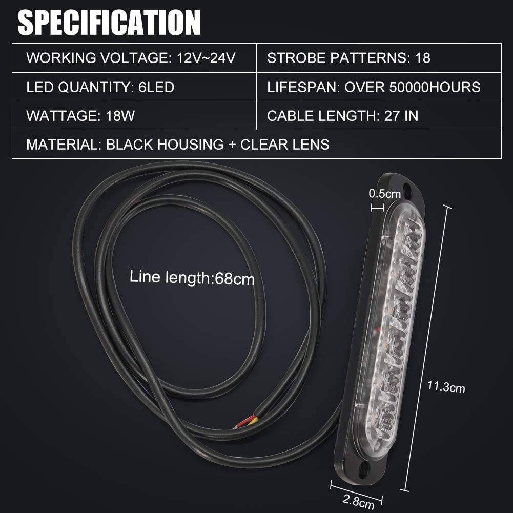 Biqing Feux Stroboscopique, LEDs Lampe Flash Stroboscope Gyrophare LED Feux Pénétrations Avant Voyant d’Alarme Urgence Strobe 12V/24V pour Voiture Camion Remorque (4LED-Amber-8X)