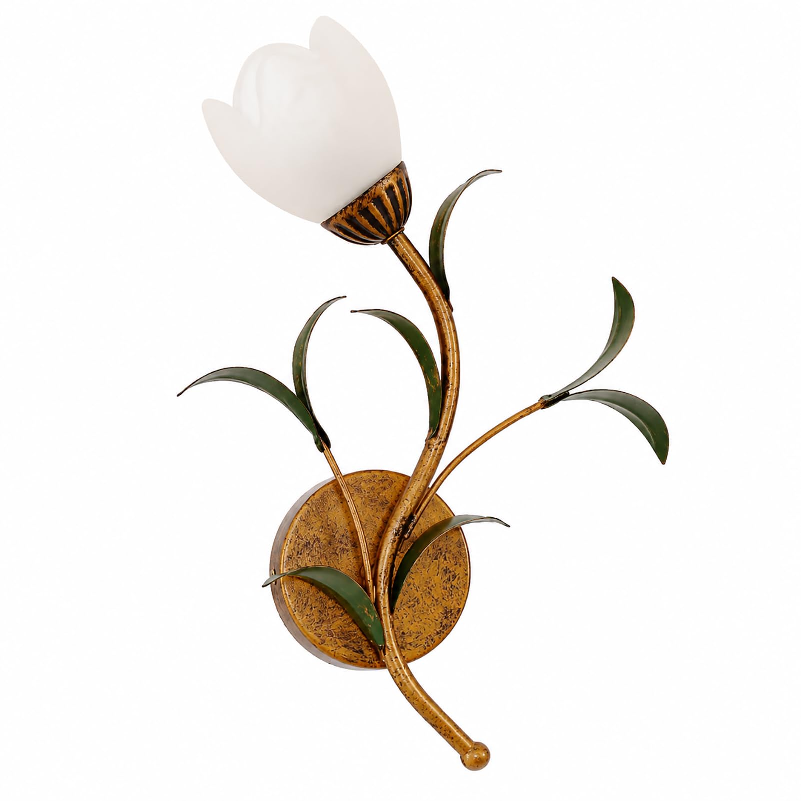 Vintage Blumen-Wandleuchte E14 inkl. 12W LED, Wandlampe aus Glas und Eisen, 3 Lichtfarben 3000K/4500K/6000K, kupferfarben für Schlafzimmer Wohnzimmer Flur,Left | 1
