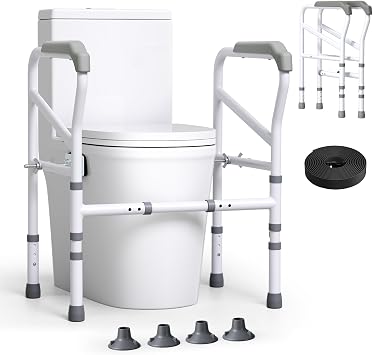 Toilet Frame for Disabled and Elderly, 150KG/300LBS Toilet Rails Adjustable Width Height, Toilet Frame with Large Suction Cups Fit for Most Toilet, for Elderly Adults Senior Disabled Handicap