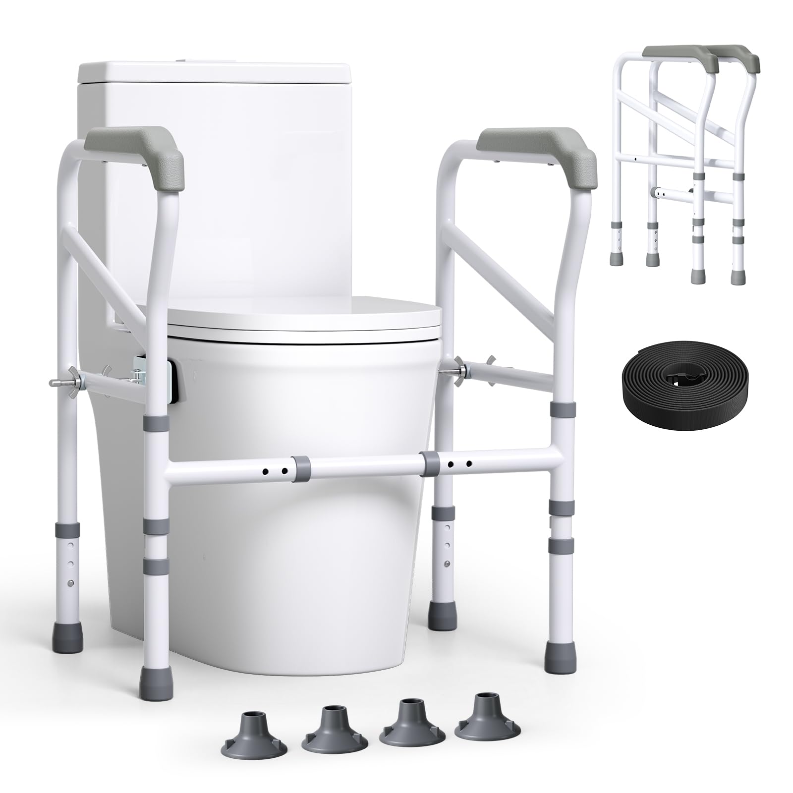 Barre di sicurezza per WC 150 kg/300 libbre, barre per WC regolabili in larghezza e altezza, telaio per WC con grandi ventose, per anziani, disabili e portatori di handicap