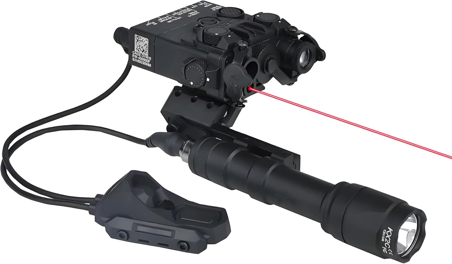DABL-A2 Red/Green Dot Laser Sight with White Light、Strobe Mode + M300A/M600C Flashlight + Dual Control Function Pressure Switch + Offset Scout Mount，Fits for Standard 20mm Pic Rail System Mounting
