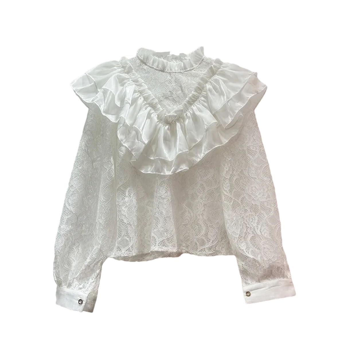 Camicetta da donna con volant in pizzo traforato stile sottile manica lunga francese patchwork camicetta