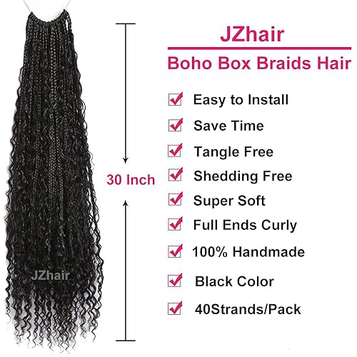 Miniatura 6 de Trenzas bohemias de ganchillo con rizos de cabello humano, trenzas de caja con cabello humano rizado, extensiones de cabello humano rizado,
