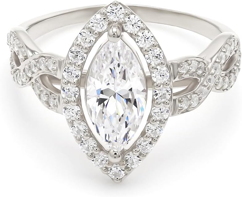 Houston Diamond District 1-5 Carat (ctw) White Gold LAB GROWN Diamond Halo Engagement Ring (Color E-F, Clarity VS2-SI1)