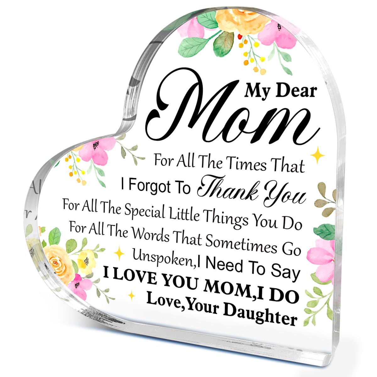 Mom Birthday Gifts from Daughter,Thank You Gifts for Moms Mother's Day Christmas,Unique Mother Gift Ideas,Dear Mom Thank You and I Love You Acrylic