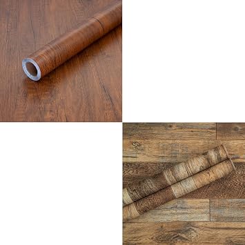 Decoroom Bundle with Wood Grain Wallpaper 17.71x236 and Wood Wallpaper 17.71x118