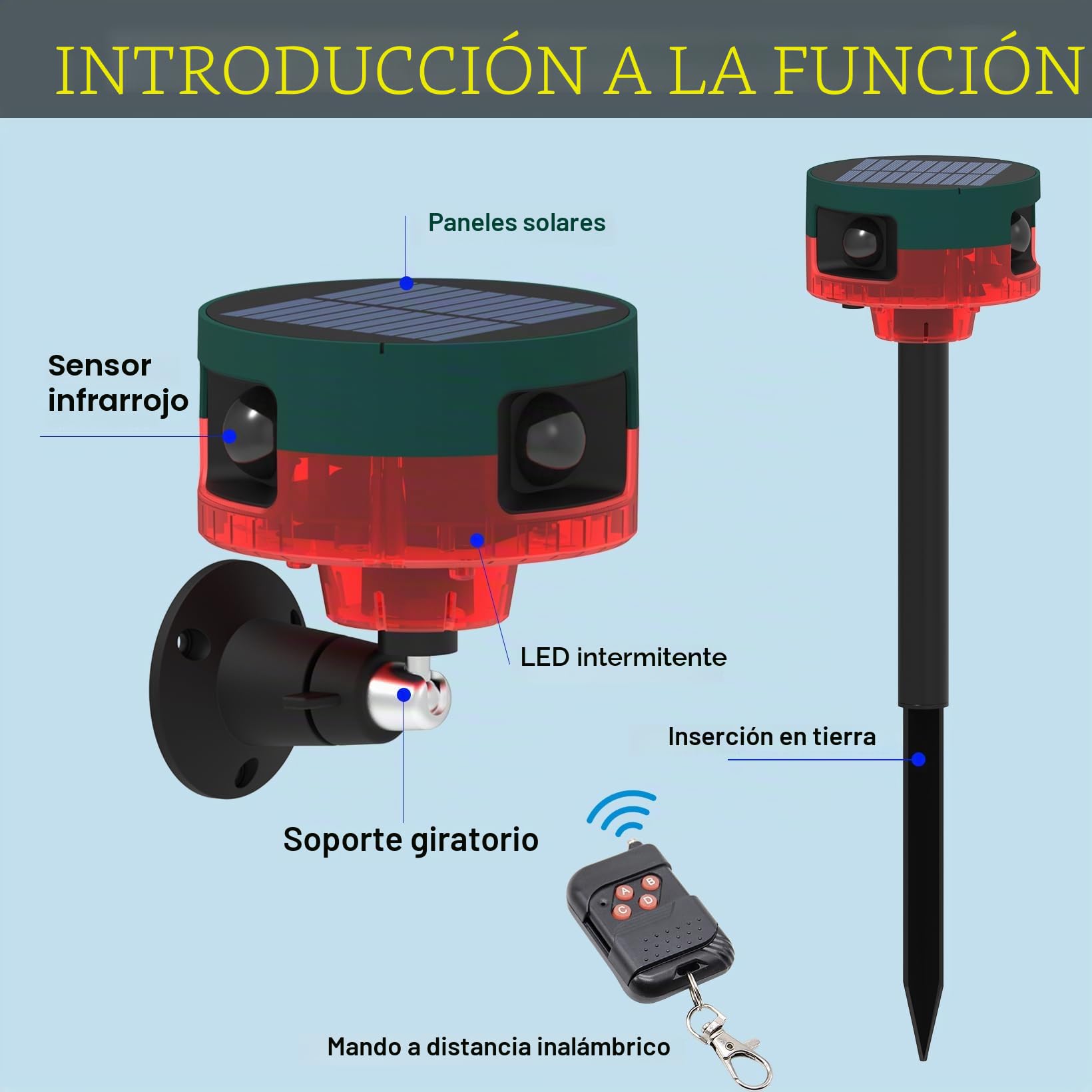 Alarma Solar con Sensor de Movimiento para Exteriores: Detector de Movimiento Mejorado de 360 °, 129 dB, Control Remoto, protección de Seguridad de porches y Dispositivo de Seguridad de