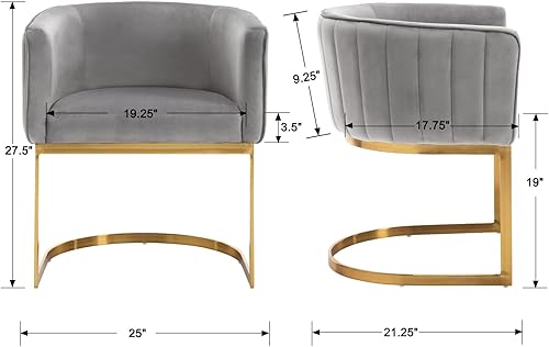 Miniatura 55 de Juego de 2 sillas de comedor modernas de terciopelo contemporáneas para cocina y comedor con brazos, sillas tapizadas de barril con marco de metal