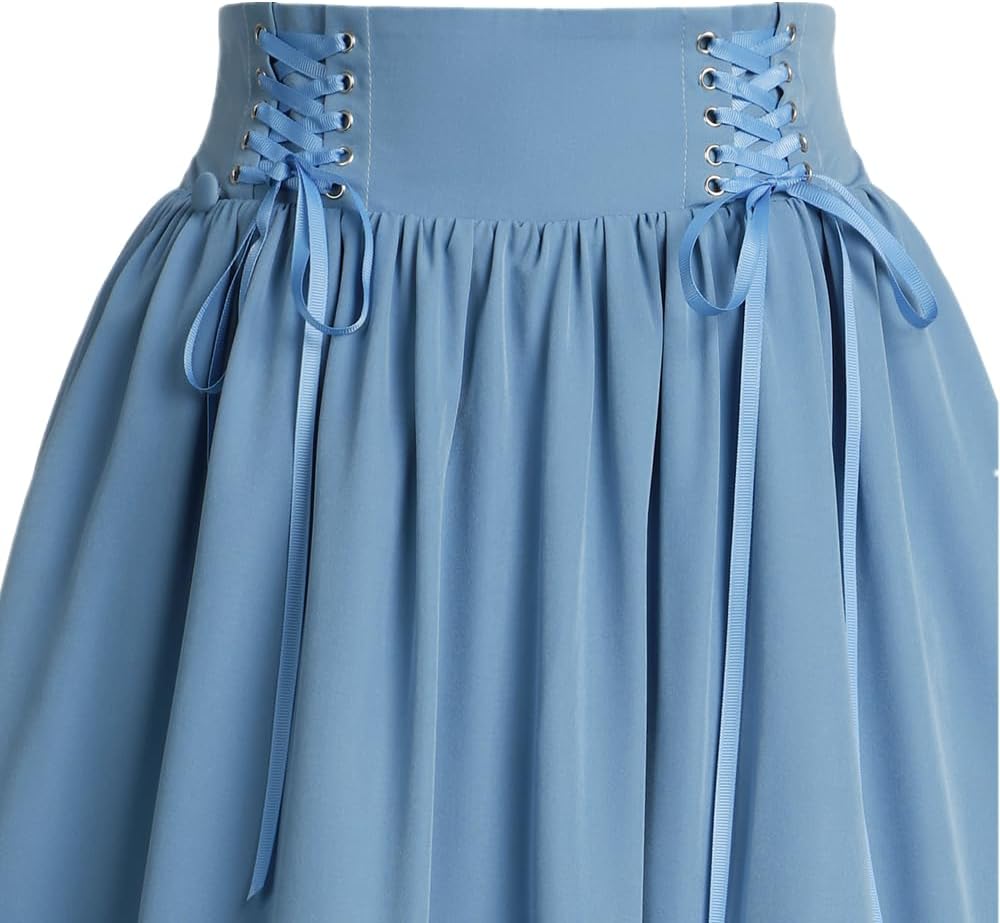 Vintage Women Gothic Victorian Skirt High Waist Double-Layer Lace Ruffle Renaissance Maxi Skirts - Image 5