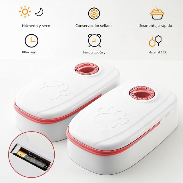 Foto 6 de 7 de Comedero automático para gatos, 2 comidas, comida para gatos, con temporizador de 48 horas, 700 ml