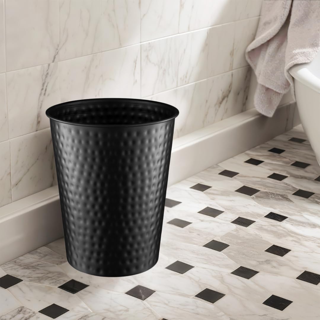 Monarch Abode Metal Bathroom Trash Can – Waste Basket for Bedroom, Office Desk, & Dorm, Hand Hammered, Durable Decorative Black Small Trash Can Bathroom Garbage Bin Wastebasket