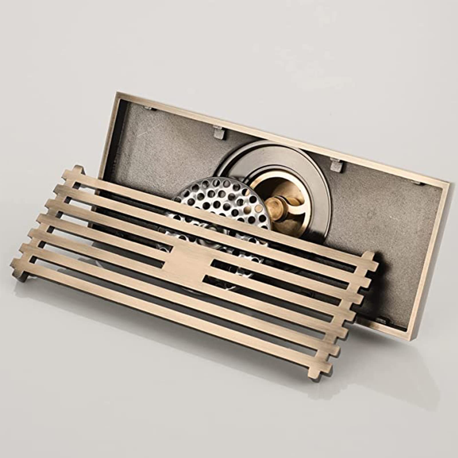 WRIST Scarico Doccia Lineare, Scarico Doccia in Ottone Bronzo con Griglia Scarico A Pavimento Deodorante 8 Pollici Rimovibile,Rettangolo
