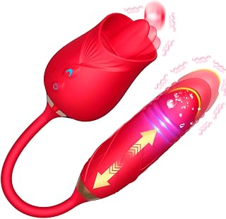 Rose Sex Stimulator for Women, 3 in 1 Adult Toys Couple Sex Toys with 10 Tongue Licking & 10 Thrusting Dildo G Spot Vibrators, Sex Toys with Clitoral Tongue, Adult Sex Toys for Women Couple Pleasure