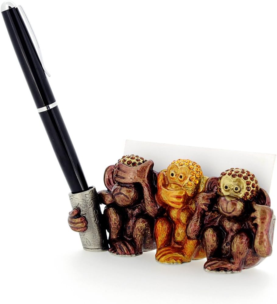 Three Wise Monkeys Business Card Holder - See No Evil Hear No Evil Speak No Evil