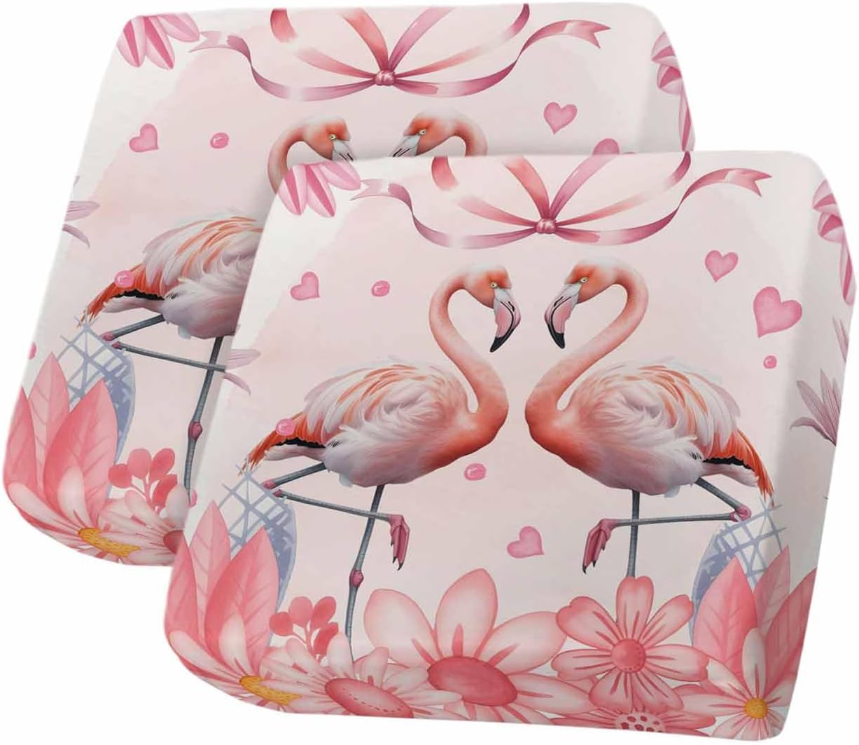 Valentine's Birds Stretch Couch Sofa Cushion Covers,Sectional/Individual/L/T Shape Sofa Couch Slipcover Furniture Slip Cover with Elastic Bottom,Romantic Cute Retro Flower Pink Love S Size 2-PC