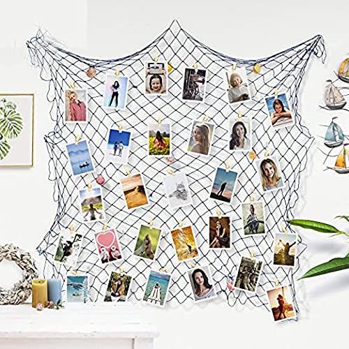 STELA Fishing Net Picture Frames Holder Wall Decor with 40 Clips and Anchors