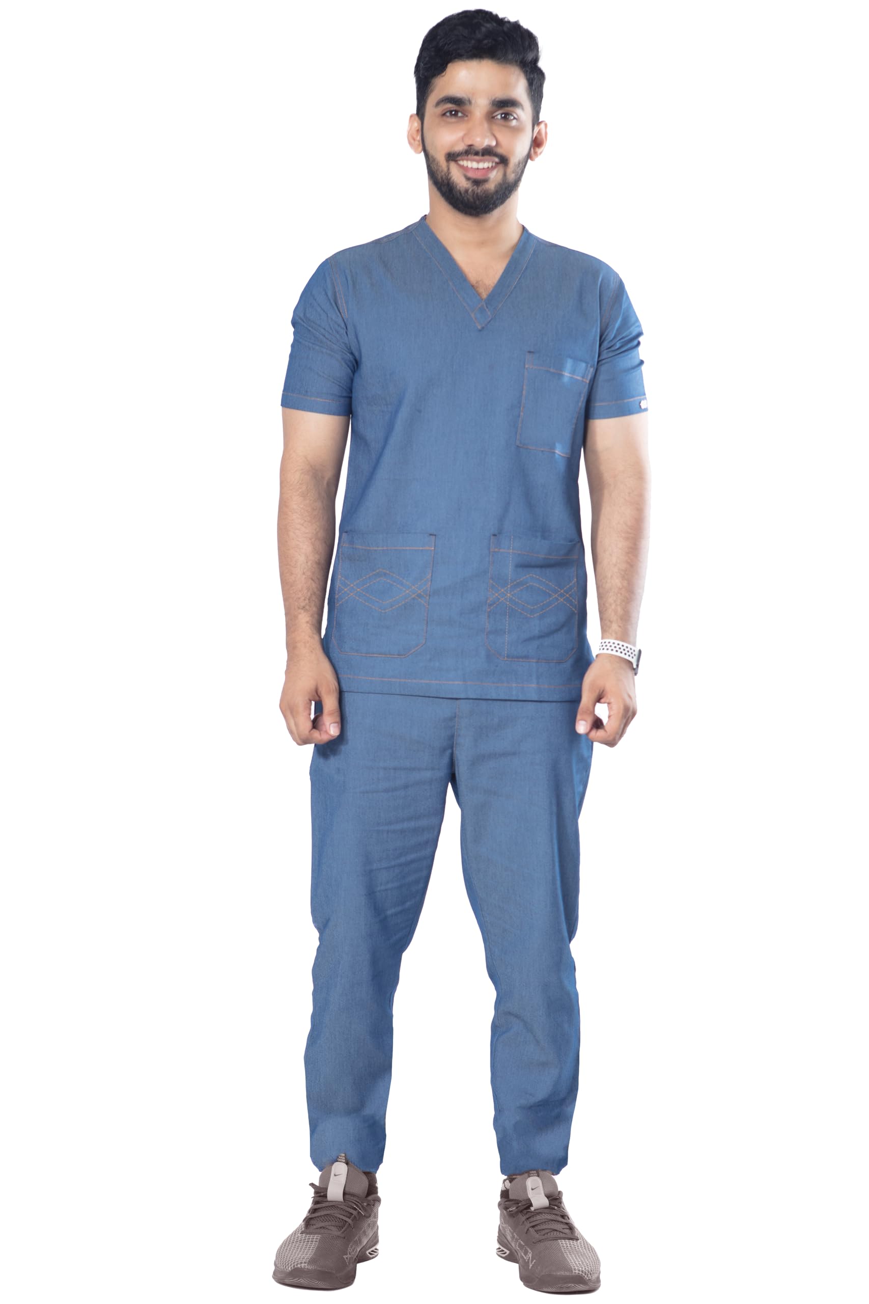 UNIFORM CRAFT Men’s Denim Scrub Suits DNM-SM || 7 pocket scrubs | Ideal for doctors, dentists, vets, nurses & healthcare professionals (L)