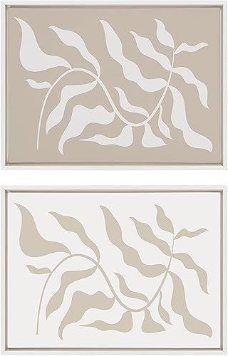 Miniatura 2 de Kate and Laurel Sylvie Modern Matisse Inspired Botanical White on Beige Lienzo enmarcado por The Creative Bunch Studio, juego de 2 piezas de 18 x 24