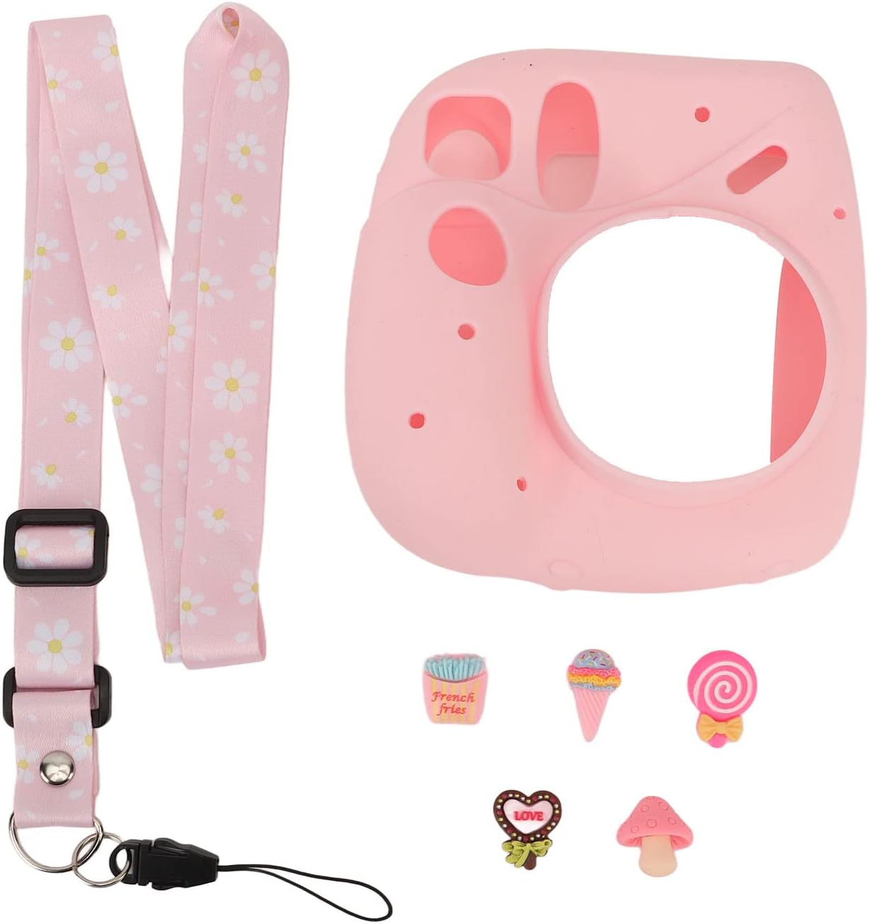 for Mini 7 Plus Camera Silicone Case, Instant Camera Soft Silicone Protective Cover with Adjustable Shoulder Strap ( Dessert)