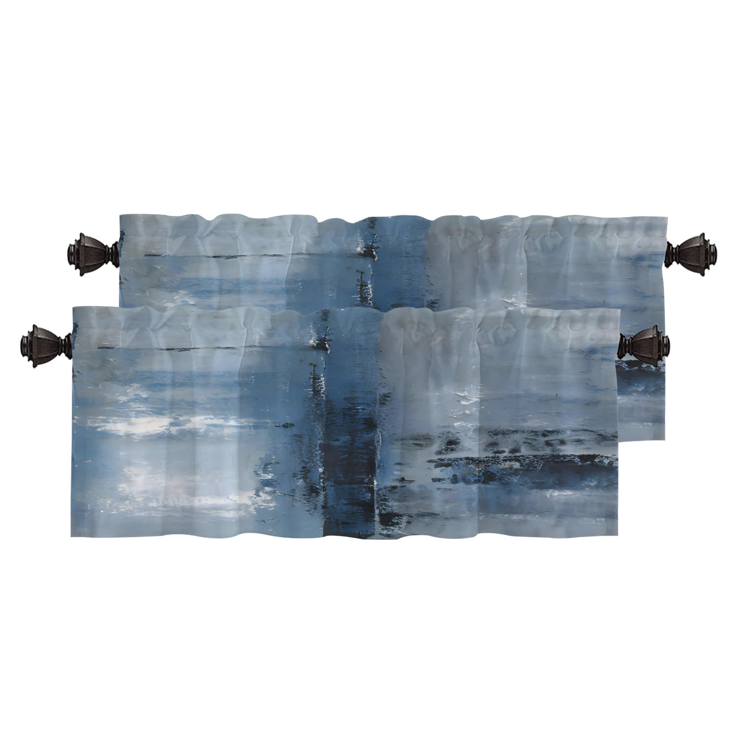 Lot de 2 cantonnières bleu sarcelle, bleu marine, rideaux de fenêtre bleu foncé, cantonnières de cuisine pour fenêtres, rideaux multicouches en polyester pour cuisine, chambre à coucher, 132 x