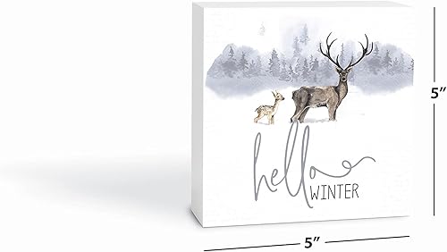 Miniatura 6 de Hello Winter, Simply Said Designs, letrero de bloque de madera, 5 x 5 pulgadas, independiente, estante o pared, decoración del hogar diseñada por