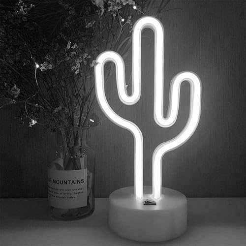 LINJIA Letrero de neón, luz nocturna LED USBbatería, luces de neón de cactus con base, para decoración de dormitorio, sala de juegos, bar, fiesta,