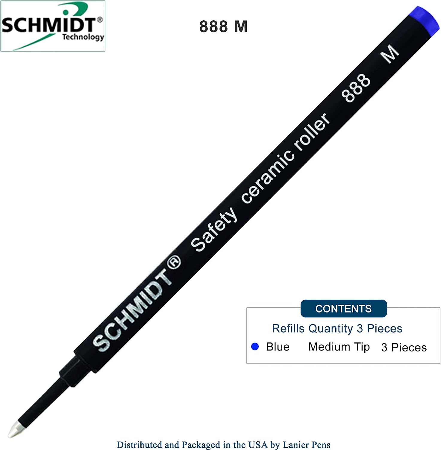 3 Pack - Blue-Schmidt 888 Medium Rollerball Refill