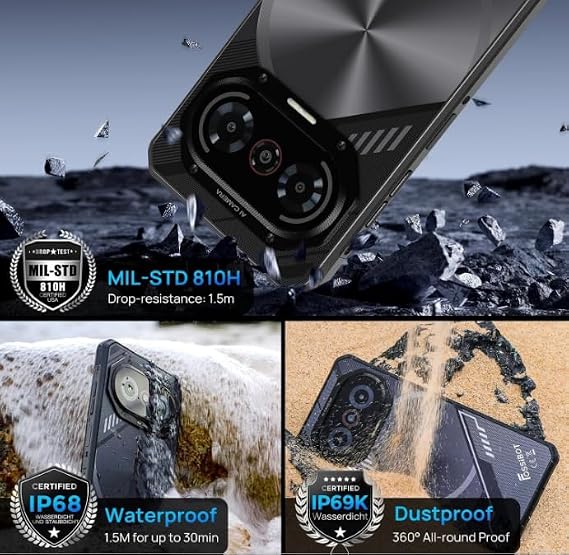 2026 F114 Rugged Phone Unlocked, 28GB RAM 256GB+2TB ROM, 50MP AI Camera,6.67 120Hz HD+ Display,Android 15 CellPhones, IP68/IP69K Waterproof Phone, NFC,Outdoor Gaming Smartphone