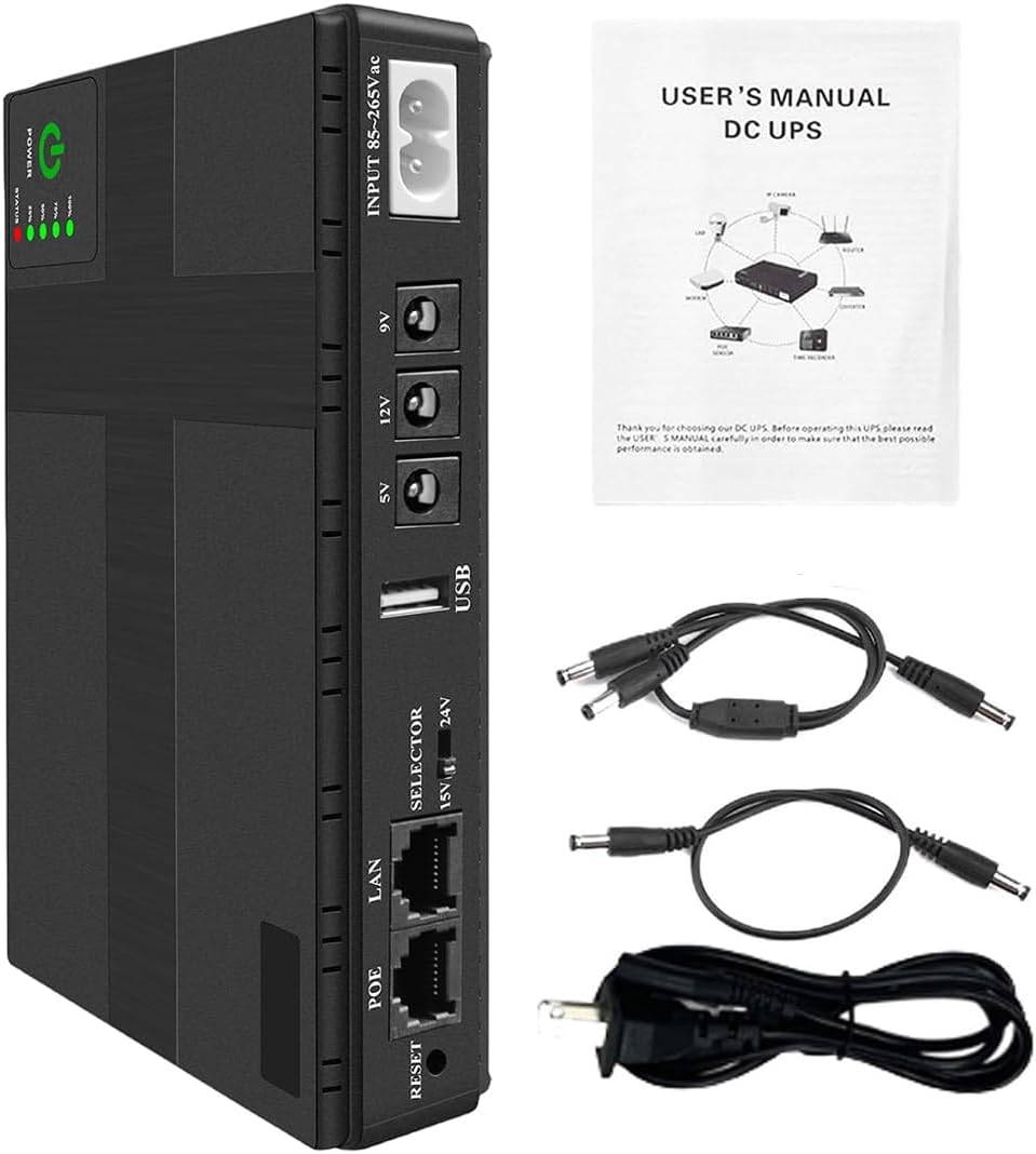 Mini UPS Battery Backup for LED Light WiFi Camera Router Modems Speaker 10400mAh UPS Uninterruptible Power Supply 5V 9V 12V (Black)