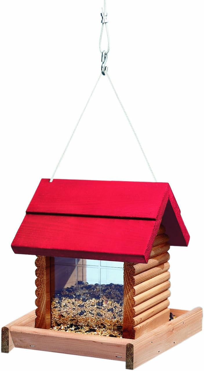 North States - Large Hanging Log Cabin Bird Feeder: Wooden Bird Feeder for Outdoors, Holds 10 Pounds of Seed