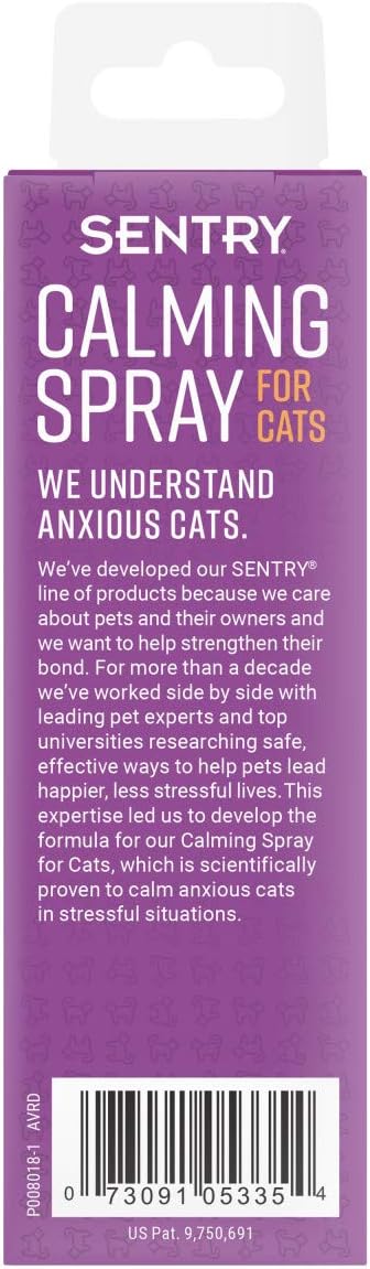 SENTRY PET Care Sentry Calming Spray for Cats, Uses Pheromones to Reduce Stress, Easy Spray Application, Helps Cats with Separation, Travel, Loud Noises, and Anxiety, Packaging May Vary