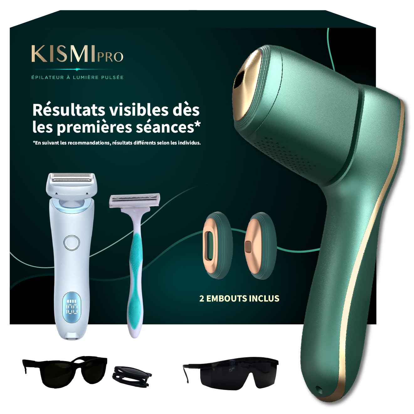 KISMI Pro Pack Professionnel - Épilateur IPL Lumière Pulsée Ice-Cool, 999 999 Flashs, 6 Niveaux, Rasoir Électrique + Lunettes Inclus, Visage Corps Maillot, Femme & Homme