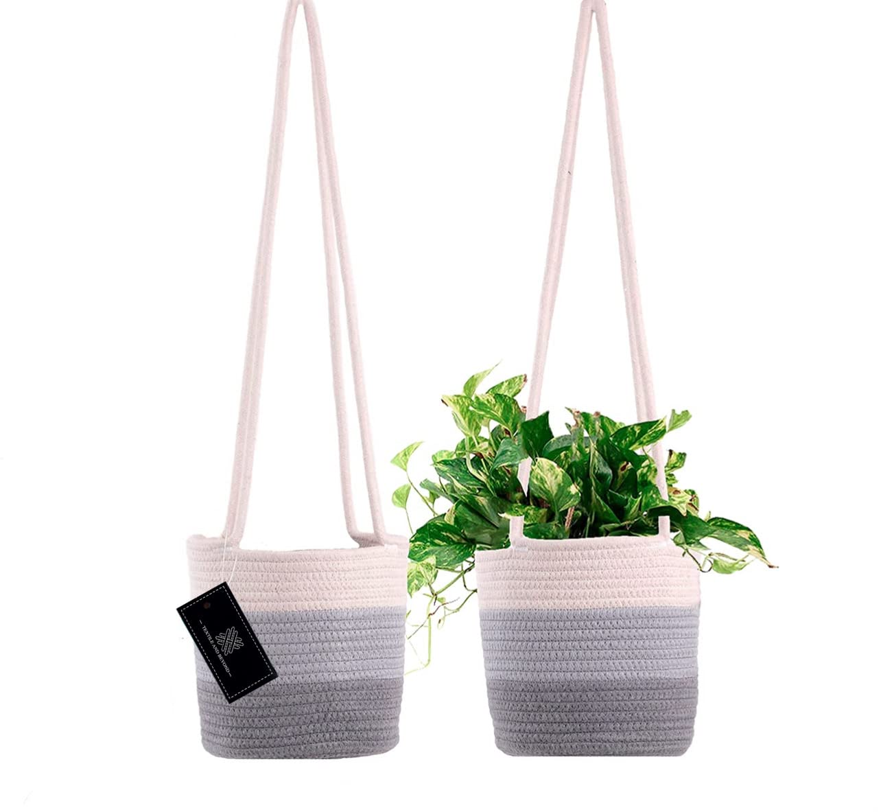 Textile and Beyond Boho Home Decor Box Rope Storage Book Shelf Jute Fruit Hanging Planter Basket Laundry Bag Toy Gift Hamper Set of 2 Baby Tray Bucket Organizer for Living Room Kitchen washroom 3
