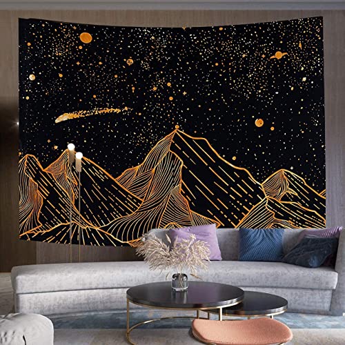 THE ART BOX Tapisserie Galaxie Montagne Tapisseries Psychédéliques Double Couvre-Lit En Coton Indien Assiette De Pique-Nique Décoration Murale Plafond Art Mural, Jaune, 135 x 160 cm