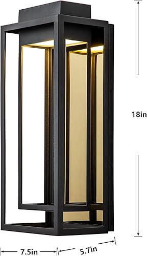 Miniatura 9 de Modernas luces LED de pared para exteriores, luces de porche frontal de oro negro para montaje en pared, aplique LED grande para exteriores, lámpara