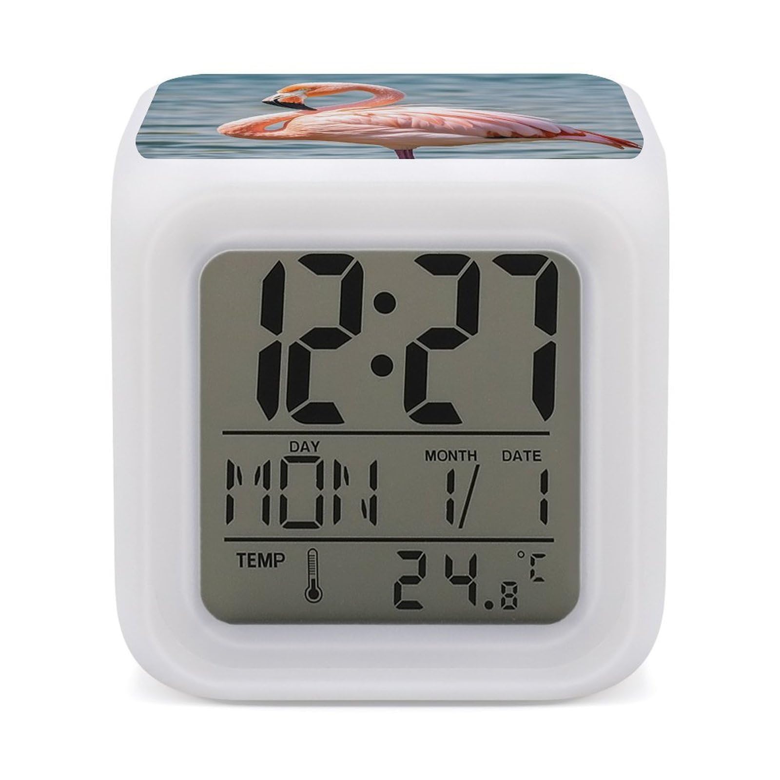 FekiLoot Pink Flamingo Alarm Clock for Heavy Sleepers Small Digital Alarm Clock with Date Temperature Wake Up Digital Clocks with 7 Colors Changing Desk Clocks for Bedroom Bedside Nightstand