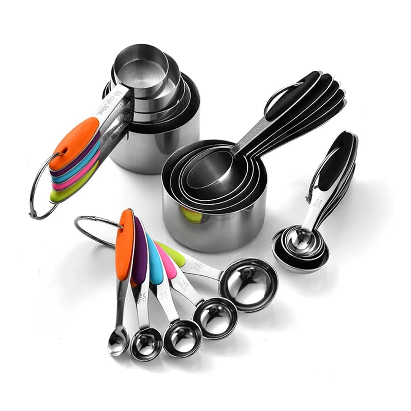 10Pcs Edelstahl Messbecher Und Löffel Set Küche Zubehör for Backen Kuchen Kochen, Der Messung Werkzeuge(Black)