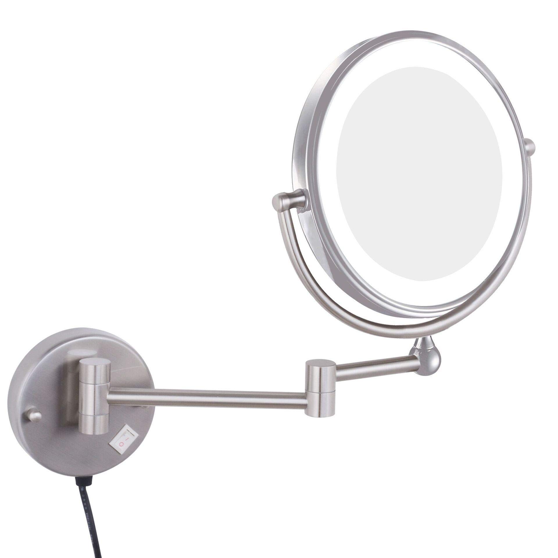Miroir de maquillage mural haut de gamme 3X pivotant avec finition nickel brossé