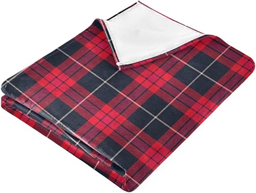 Miniatura 2 de KLL Manta para sofá de Navidad con diseño de cuadros escoceses, color rojo y crema, manta cómoda y cálida para todas las estaciones, 50 x 60