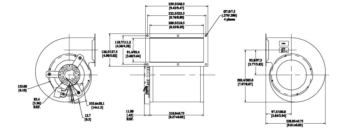 Rectangular Permanent Split Capacitor Blower | Replaces: Dayton 1TDR9, 4C264, 4C448 and Fasco B45267, 7063-5176