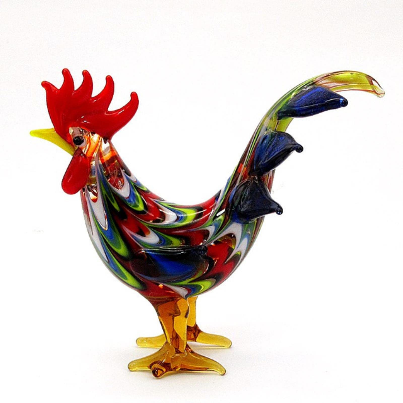 MANQILE Christmas Decoration Gift For Multicolor Hand Blown Glass Rooster Figurine Ornament Artistic Chicken Small Sculpture