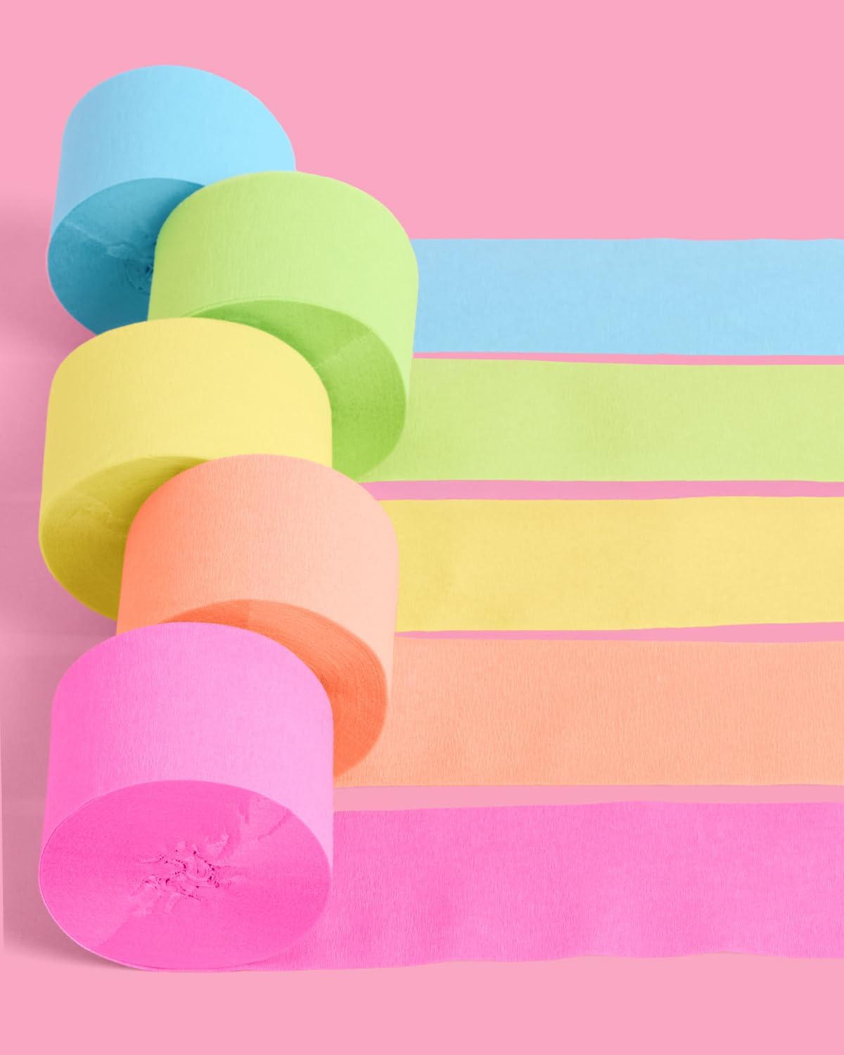 xo, Fetti Summer Party Streamers - 5 Crepe Paper Rolls | Pink, Blue, Green, Orange, Pool Birthday Decorations, Island Bachelorette Decor, Tropical Luau, Beach Hawaiian Theme